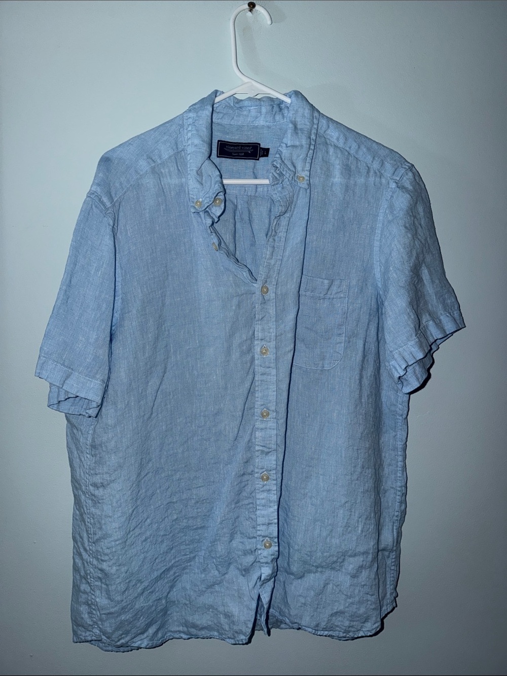 Vineyard Vines Light Blue Short-Sleeve Linen Button-Down Shirt